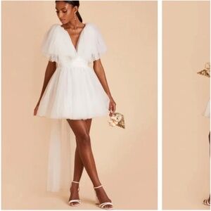 Tulle Mini White Dress With Bow and Train- tulle on shoulders removed